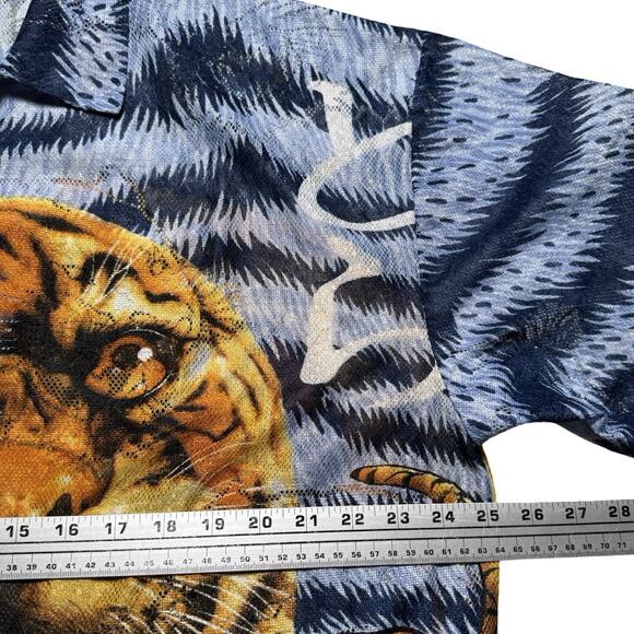 Vintage ZEN Shirt Mens XL Tiger All Over Print Mesh Short Sleeve 90s - Picture 6 of 8